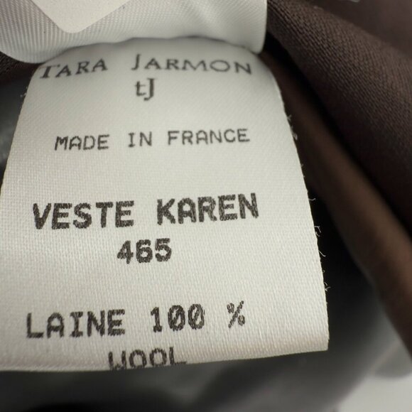 TARA JARMON Brown Wool Academia Leather Collar Chocolate Office Blazer Jacket 38 - Picture 6 of 8